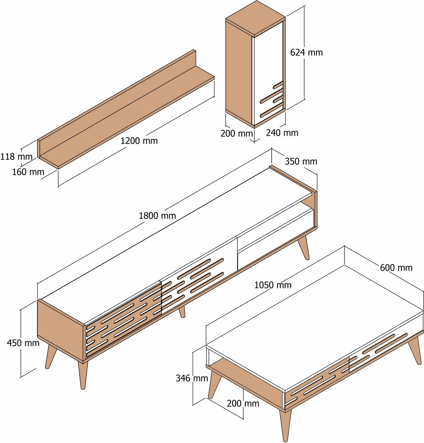 Set mobiljesh për dhomë dite, Skye Decor, Valensiya, ngjyrë arre, e bardhë, mermer