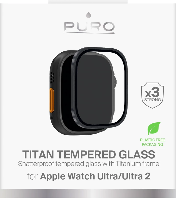 Mbrojtës ekrani i temperuar Puro Titanium Frame për Apple Watch Ultra/Ultra 2/Ultra 3M, 9H, i zi