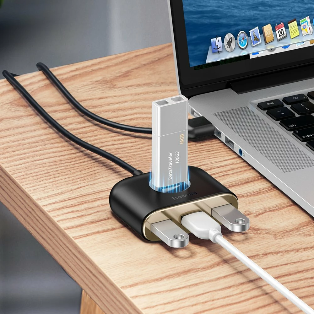 HUB Baseus Square CAHUB-AY01, 4 porte USB-A, 1m, e zezë