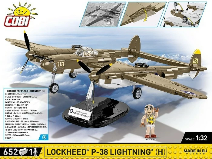 Set blloqesh Cobi Klocki Lockheed P-38H Lightning, 652 pjesë, Historical Collection