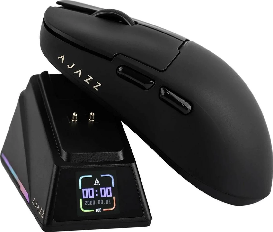 Maus pa kabllo Ajazz AJ159 APEX, PAW3950, 42000 DPI, 8000Hz, me Dock karikimi, i zi