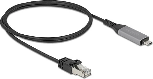 Kabllo USB Type-C në RJ45 Gigabit Ethernet DeLOCK, 1m, Cat6, 1Gbps, e zezë/anthracit