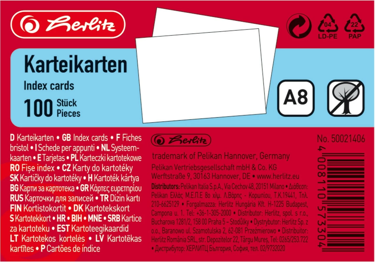 Kartela indeks herlitz A8, 100 copë, e bardhë
