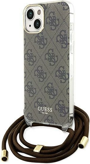 Mbështjellës Guess Crossbody Cord 4G Print për iPhone 15/14/13, Kafe