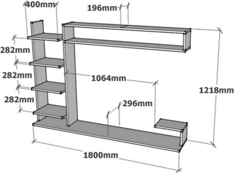 Njësi muri për dhomë ndeje, ngjyrë lisi-antracit, 180x29.60x121.80cm