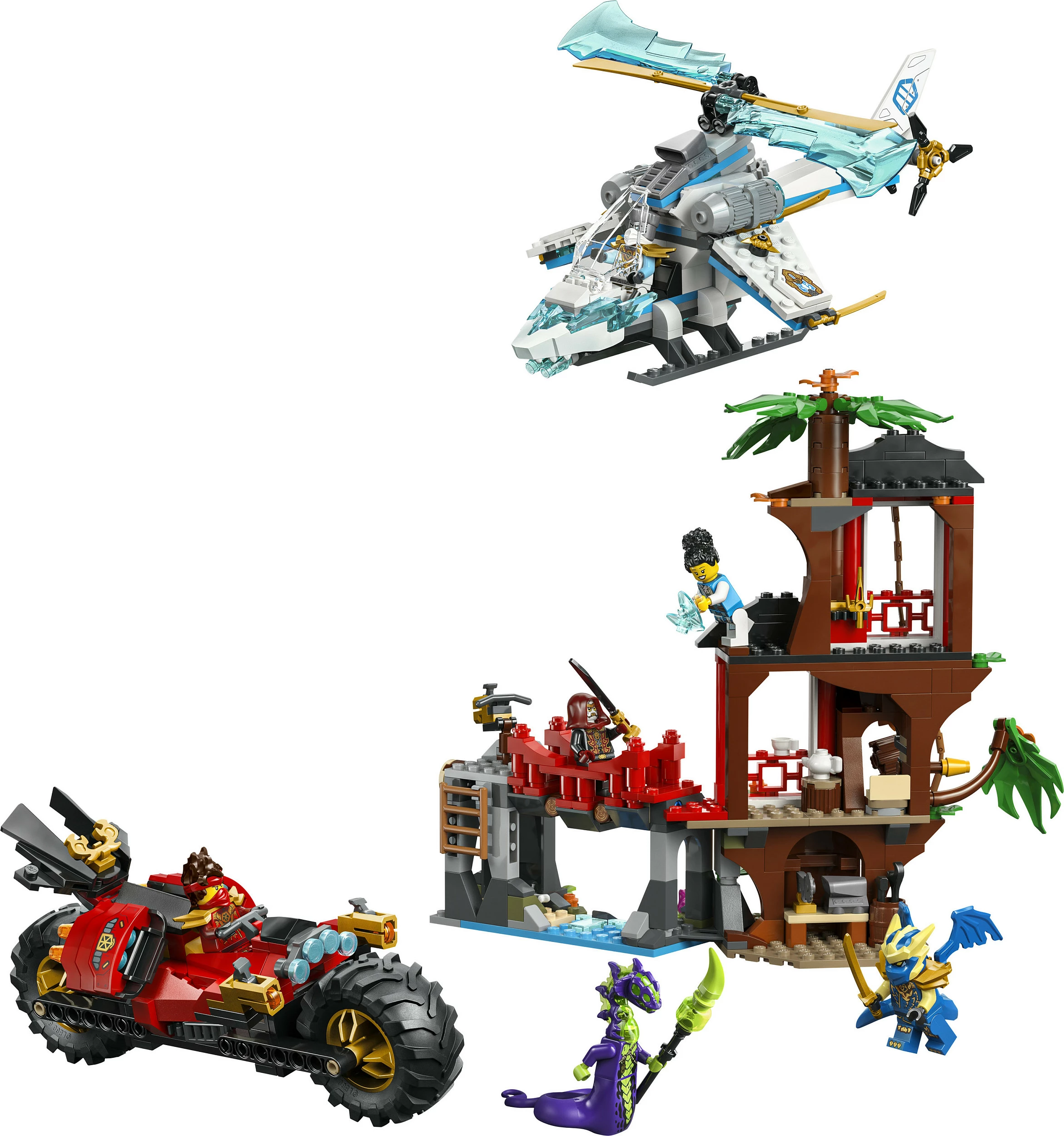 Set ndërtimi LEGO NINJAGO 71857 Ninja Vehicle Tree House Battle, 642 pjesë, 6 minifigura, multikolor