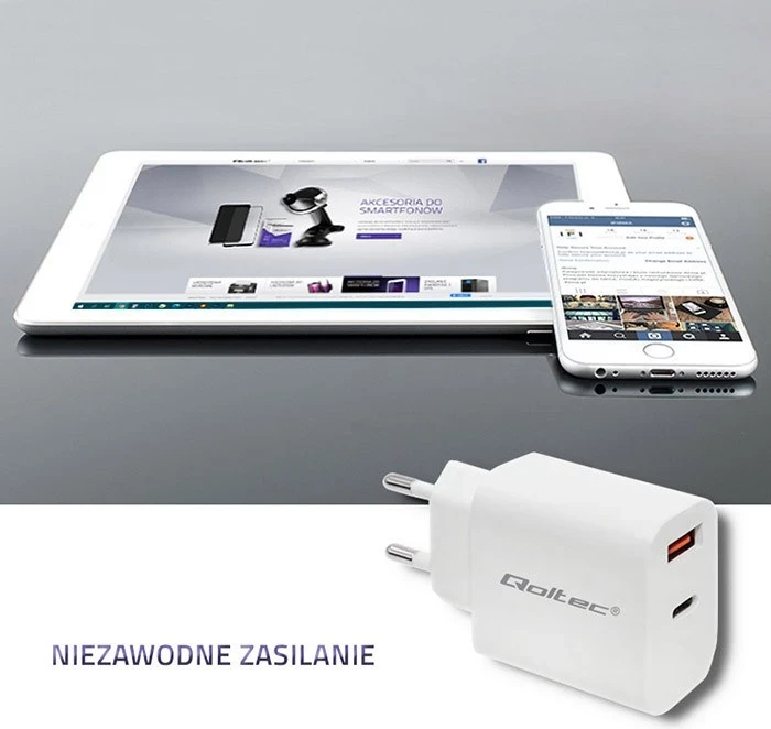 Karikues për tablet Qoltec, 18W, i bardhë 
