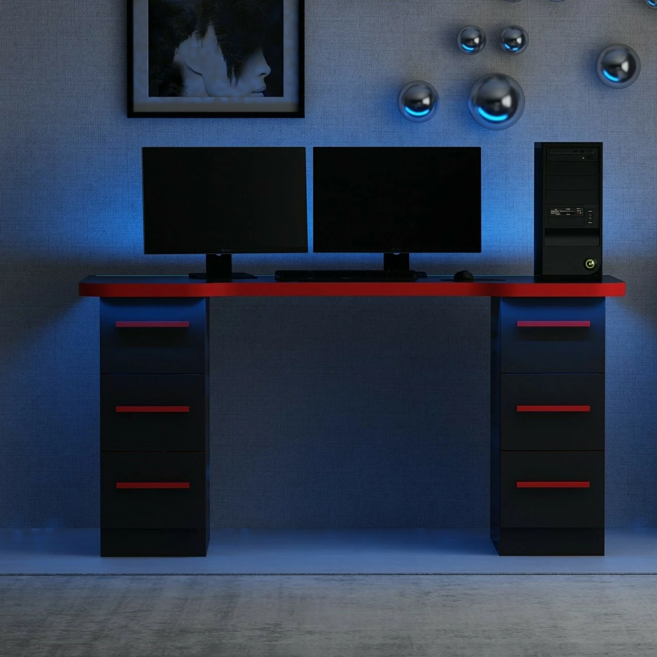 Tavolinë gaming Skye Decor Phoenix 3, e zezë me të kuqe