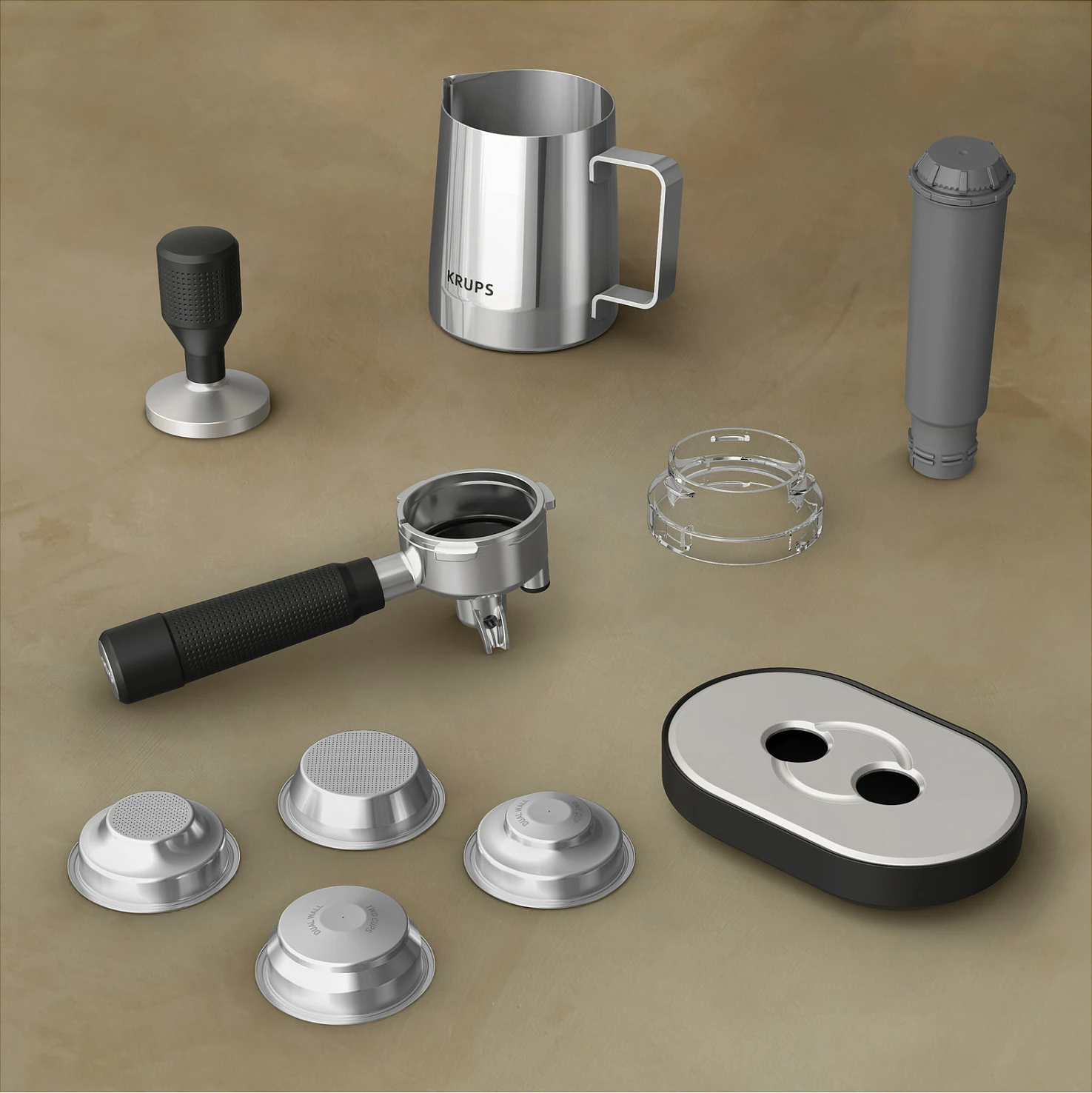 Makinë espresso Krups XP801T, me mulli të integruar, 3L, inox/e zezë