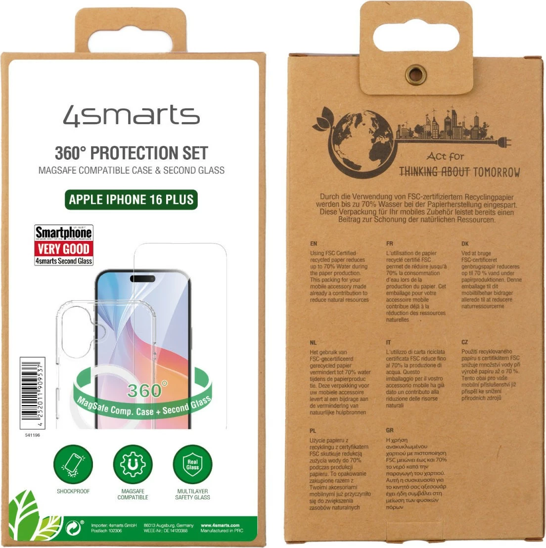 Mbështjellës 4smarts 360° Premium për Apple iPhone 16 Plus, MagSafe-kompatibil, Transparent