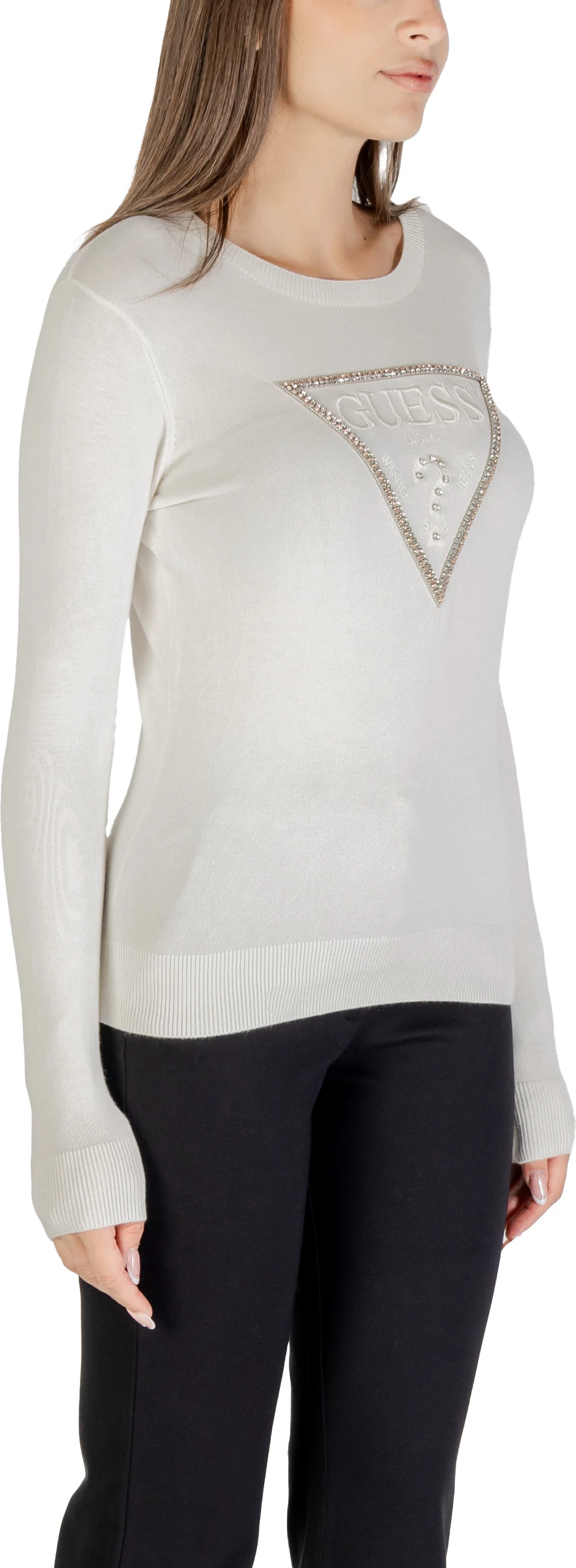 Xhemper për femra Guess Kiara Triangle Logo W5YR23 Z2NQ2, krem e çelët [Madhësia: XL]