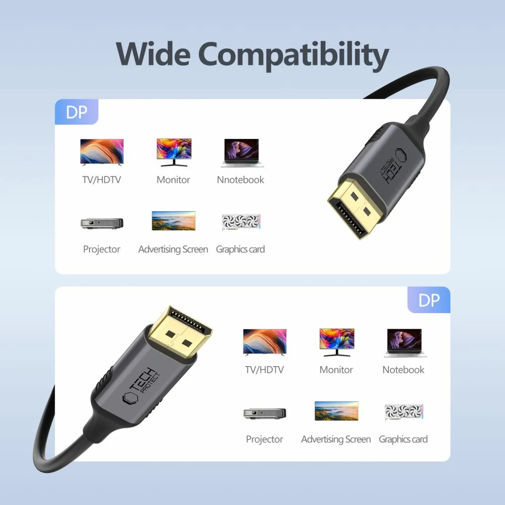 Kabllo DisplayPort në DisplayPort Tech-Protect UltraBoost 2m, 4K 60Hz, e zezë