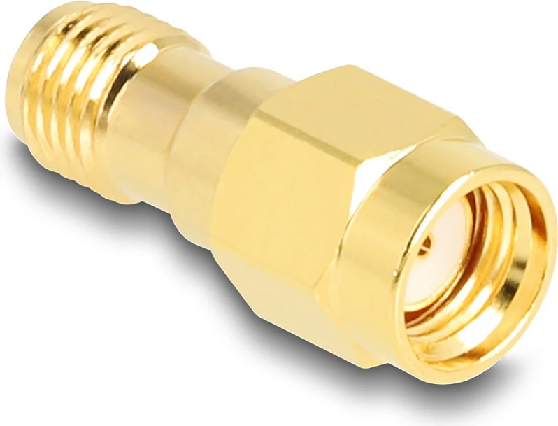Adapter DeLOCK HBI59-1, RP-SMA mashkull në SMA femër, 50Ω, i artë
