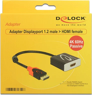 Adapter pasiv DisplayPort në HDMI DeLOCK, 0.2 m, 4K 60Hz, i zi