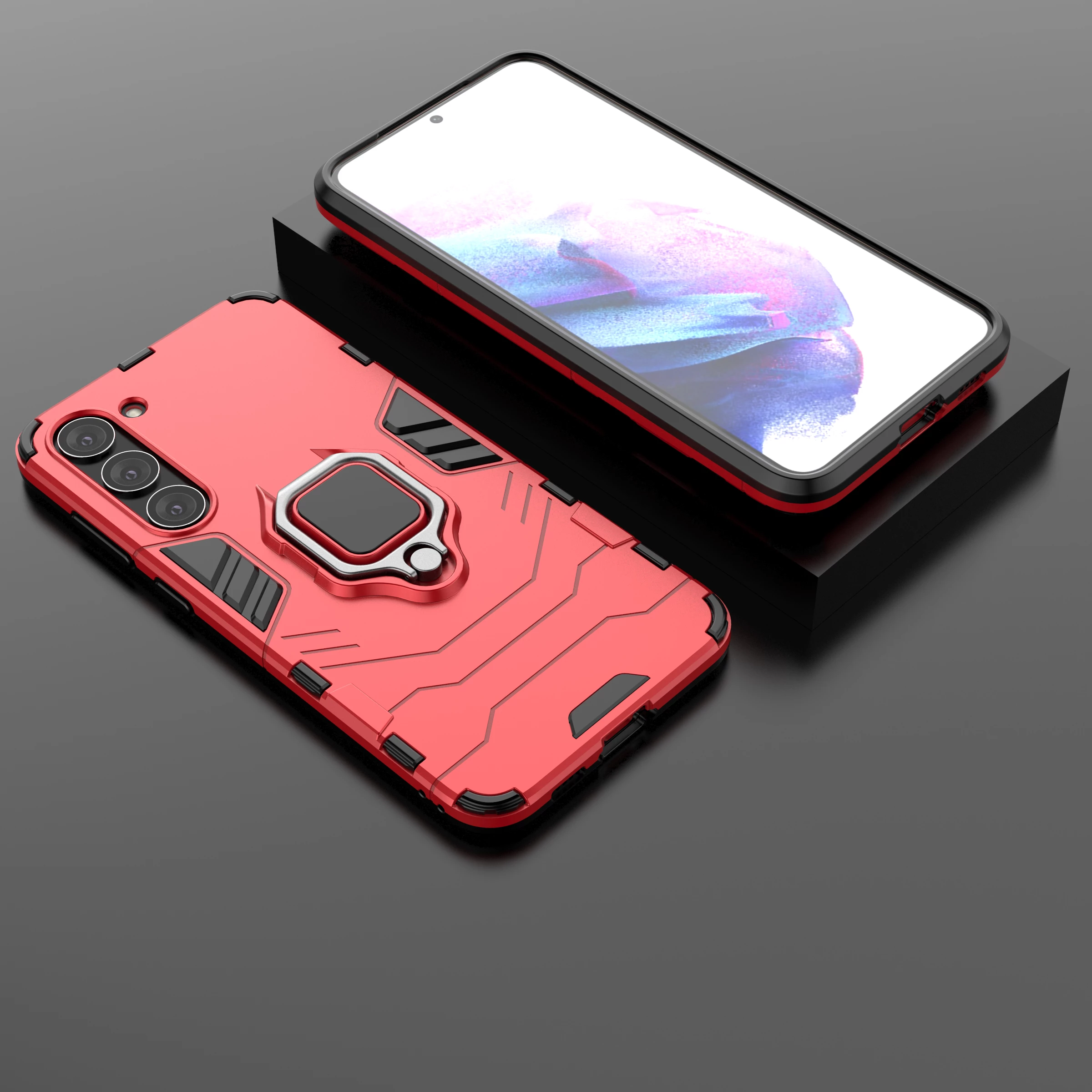 Mbështjellës Hurtel Ring Armor për Samsung Galaxy S23+, me unazë magnetike, i zi
