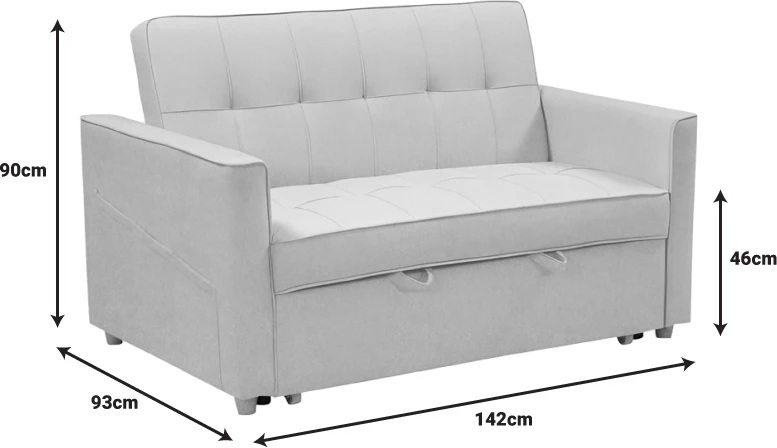 Divan 2-vendësh që shndërrohet në shtrat, ngjyrë bezhë-gri, 142x93x90 cm