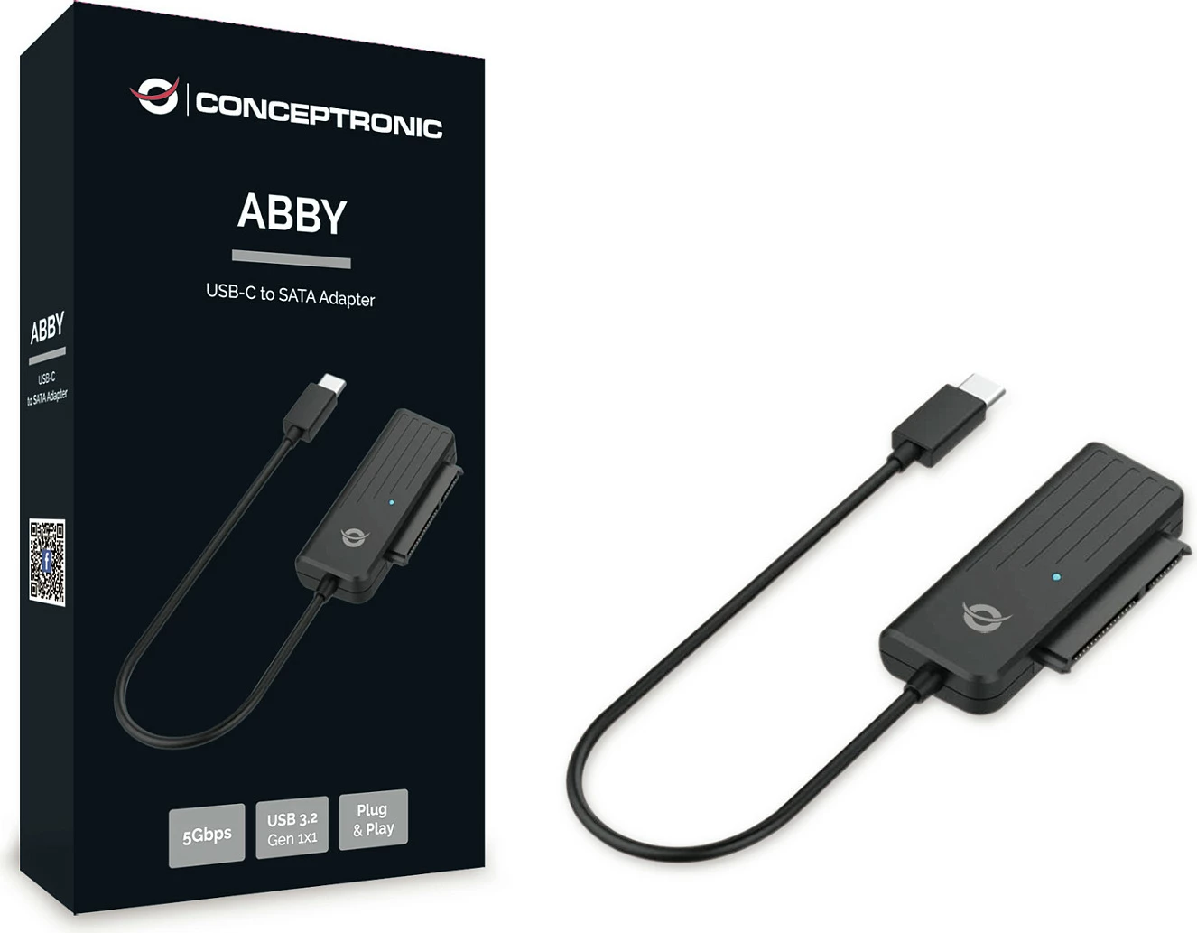 Adapter USB-C në SATA Conceptronic ABBY, 2.5" SSD/HDD, UASP, 5 Gbit/s, i zi