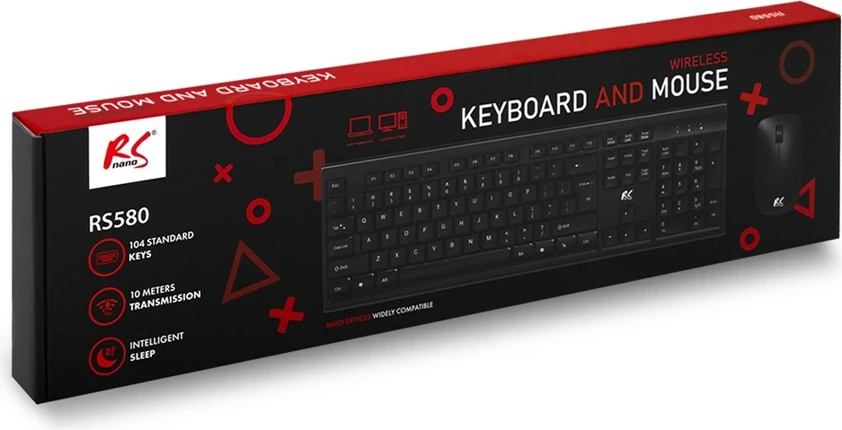 Tastierë dhe Maus NanoRS RS580, Pa kabllo, Ergonomik, Zi