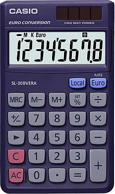 Kalkulator xhepi Casio SL-300VERA, konvertim Euro, dyfishtë furnizim, blu e errët