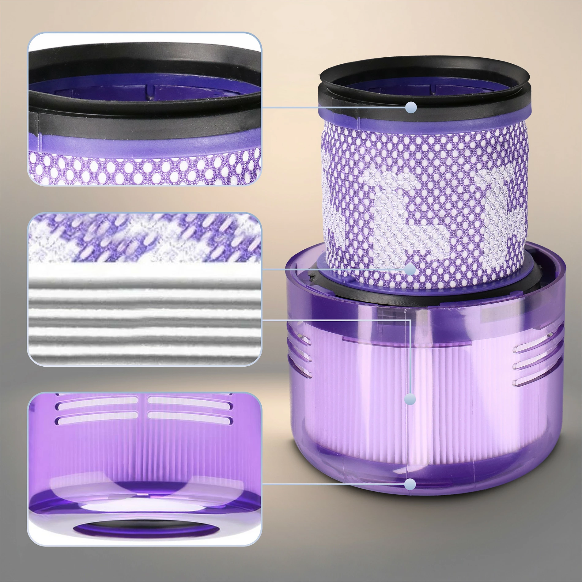 Set filtrash Extralink për Dyson V11 SV14/SV15/SV16/SV17, 3 copë, vjollcë