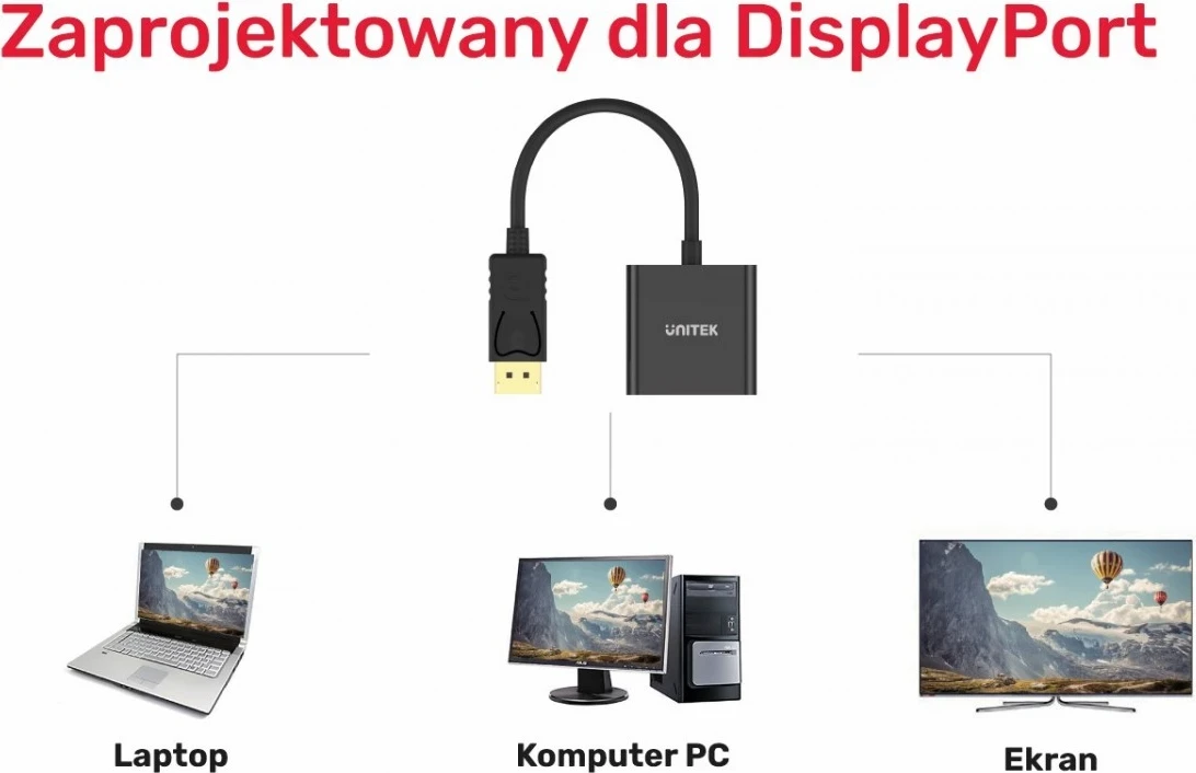 Adapter Unitek DisplayPort na VGA, FullHD, i zi
