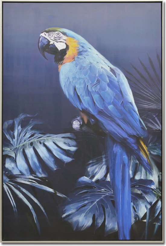 Pikturë dekorative me papagall blu, kanavacë, shumëngjyrëshe, 82x122x5cm