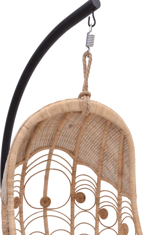 Shkallë lëkundëse Labreone rattan, ngjyrë natyrale-metal i zi-jastëk bezhë, 82x82x200cm