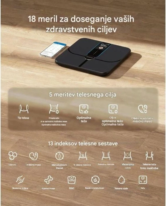 Peshore smart për analizë trupi RENPHO Elis Nova WiFi (PEU-R-A031) 180 kg, WiFi/Bluetooth, ekran 3.5\", e zezë