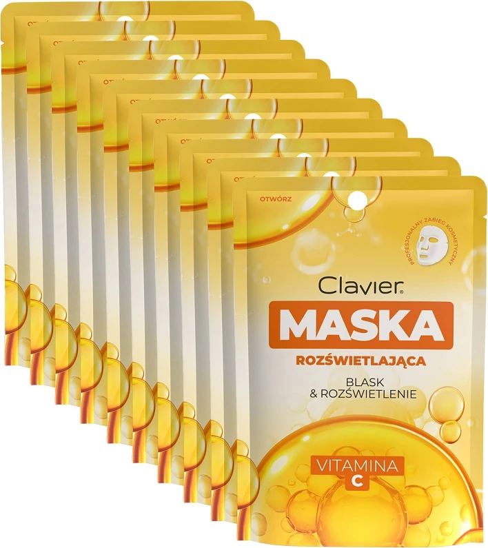 Maskë fytyre për femra Clavier Brightening Sheet Mask me Vitaminë C, 10 copë