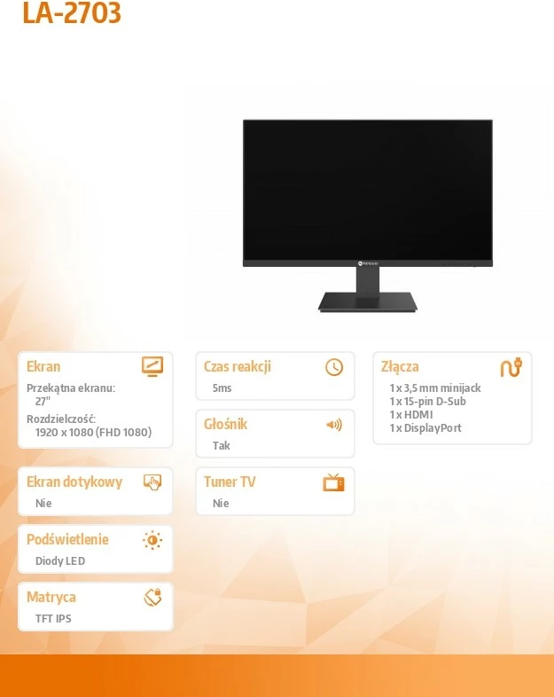 Monitor AG Neovo LA-2703 27\" FHD IPS 100Hz HDMI/DP/VGA, i zi, me kabllo HDMI