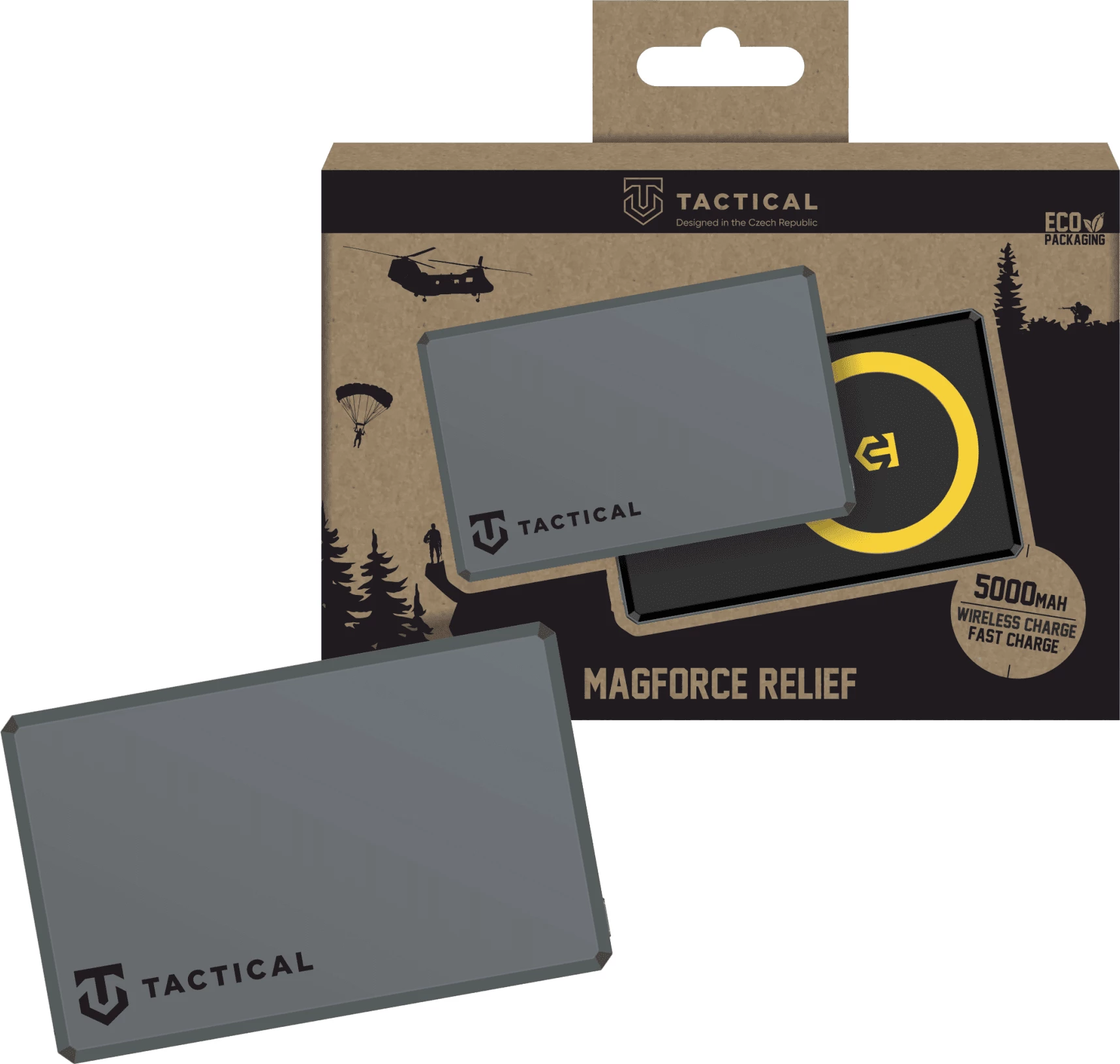 Powerbank Tactical MagForce Relief (CX01) 5000mAh 22.5W me karikim pa kabllo (MagSafe), zi/verdhë, set me kabllo USB-C 1m