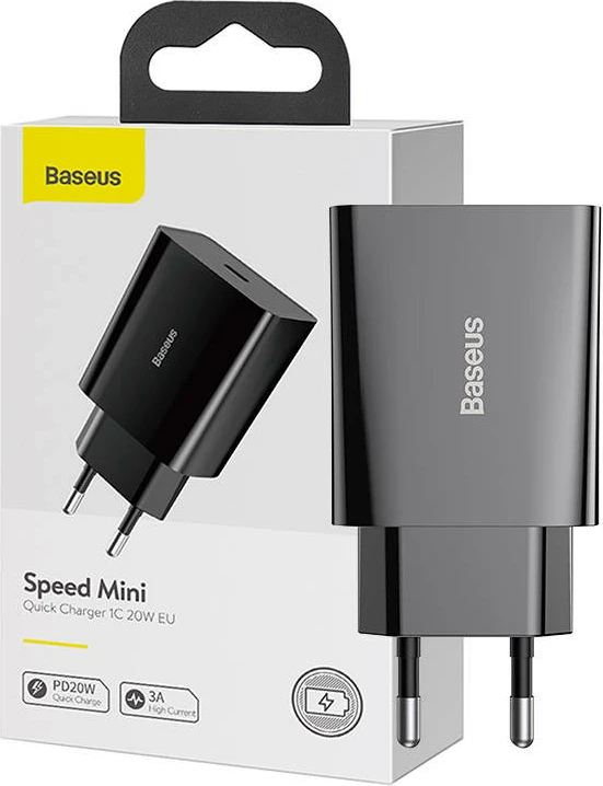 Karikues i shpejtë Baseus Speed Mini Quick Charger 1C, 20W, USB-C, i zi