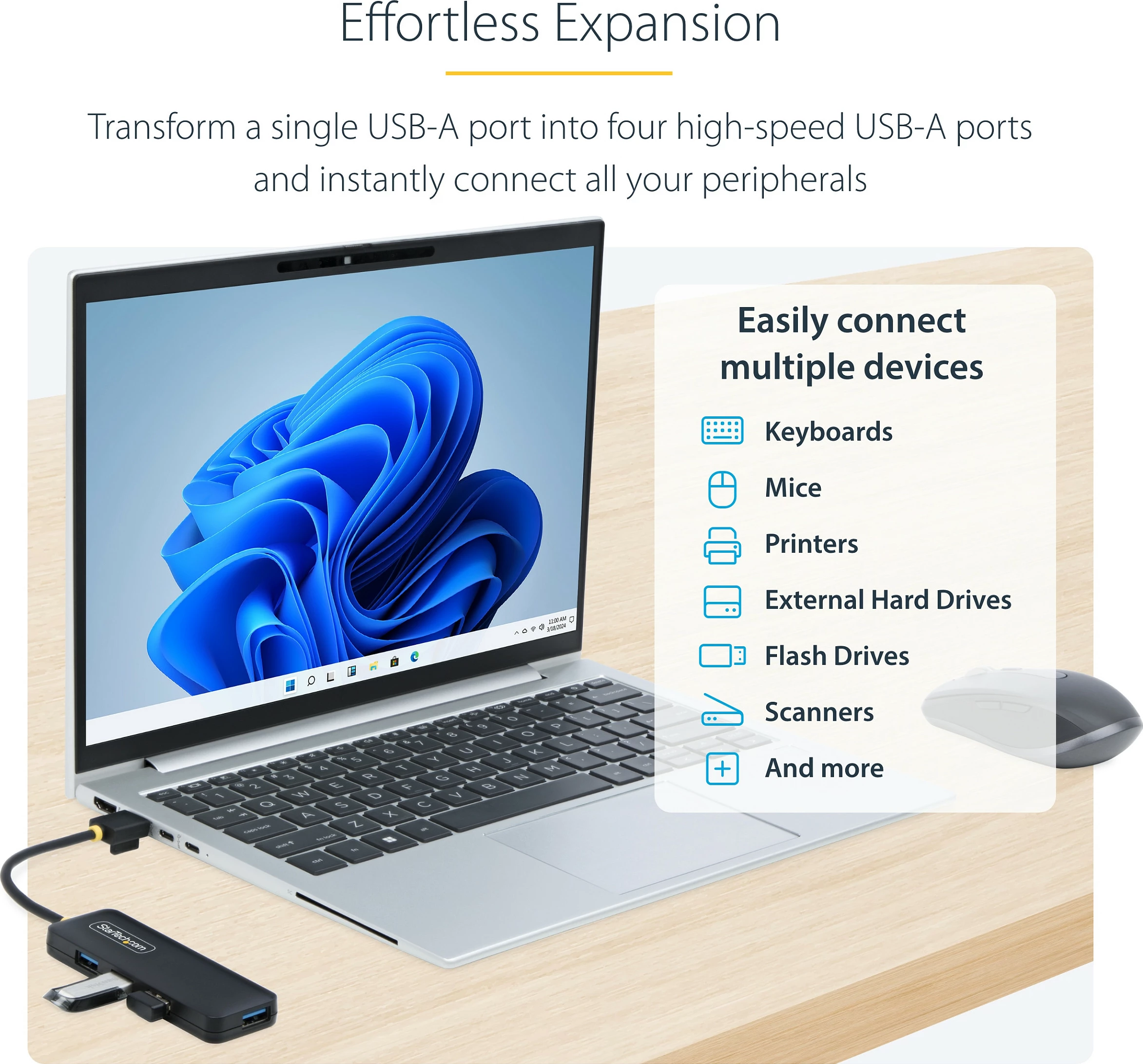 USB Hub StarTech 4-Port USB-A, USB 3.2 Gen 1, 5Gbps, bus-powered, i zi