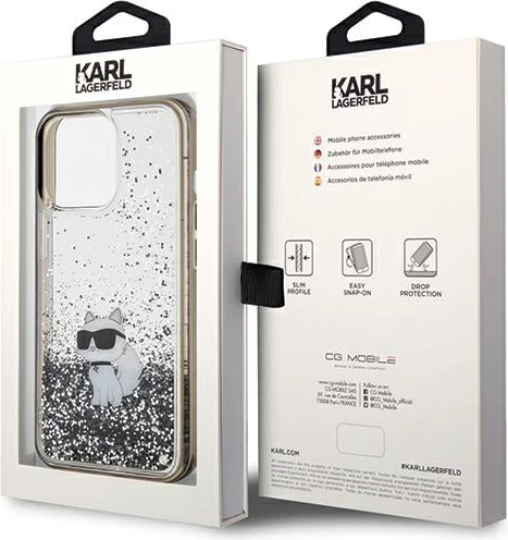 Mbështjellës Karl Lagerfeld Liquid Glitter Choupette për iPhone 13 Pro Max, Transparent, Silver
