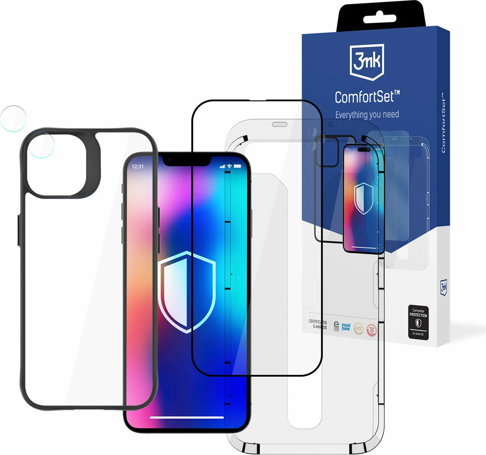 Mbështjellës 3mk Comfort Set 4in1 për iPhone 14, i zi