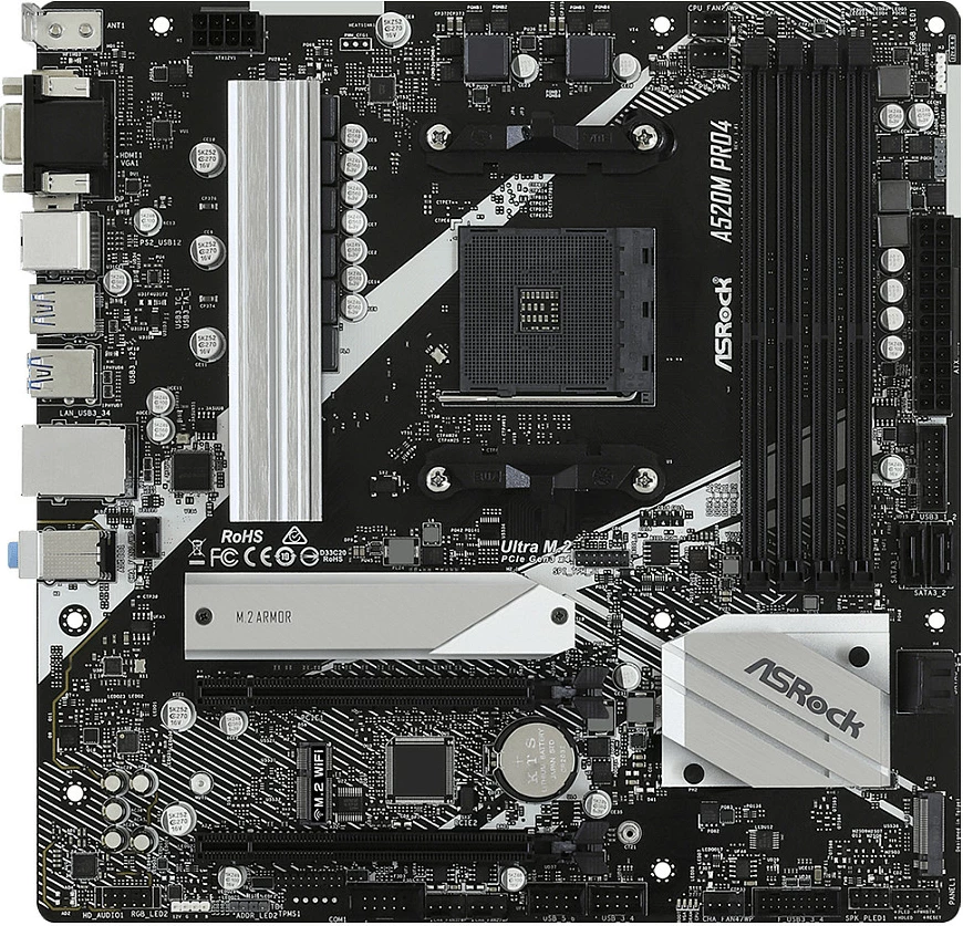 Pllakë amë ASRock A520M Pro4, AMD, Socket AM4, DDR4, micro ATX
