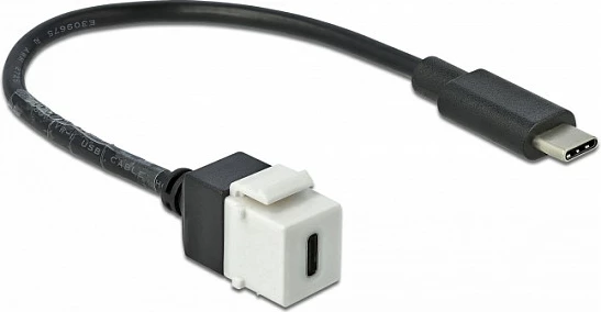 Modul Keystone USB-C DeLOCK 86399, USB-C femër në USB-C mashkull, flat, zi/bardhë