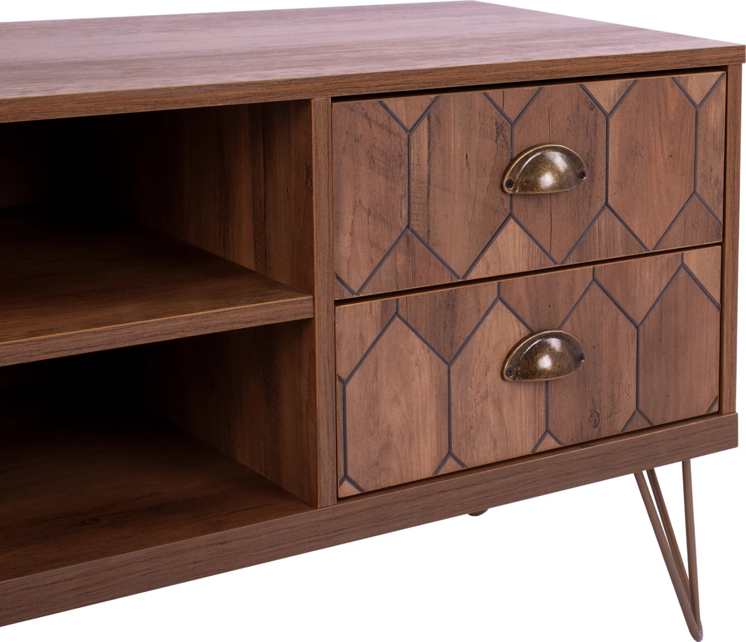 Mobilje TV Philippa, ngjyrë arre me detaje të arta, FH8674, 130x39,5x51 cm