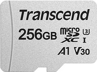 Kartelë memorie Transcend microSDXC 300S 256GB me adapter, Class 3, argjend