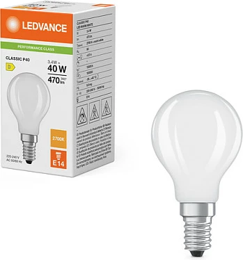 Llambë LED OSRAM Classic P E14, 3.4W (40W), 470 lm, 2700K, dritë e ngrohtë, e mat