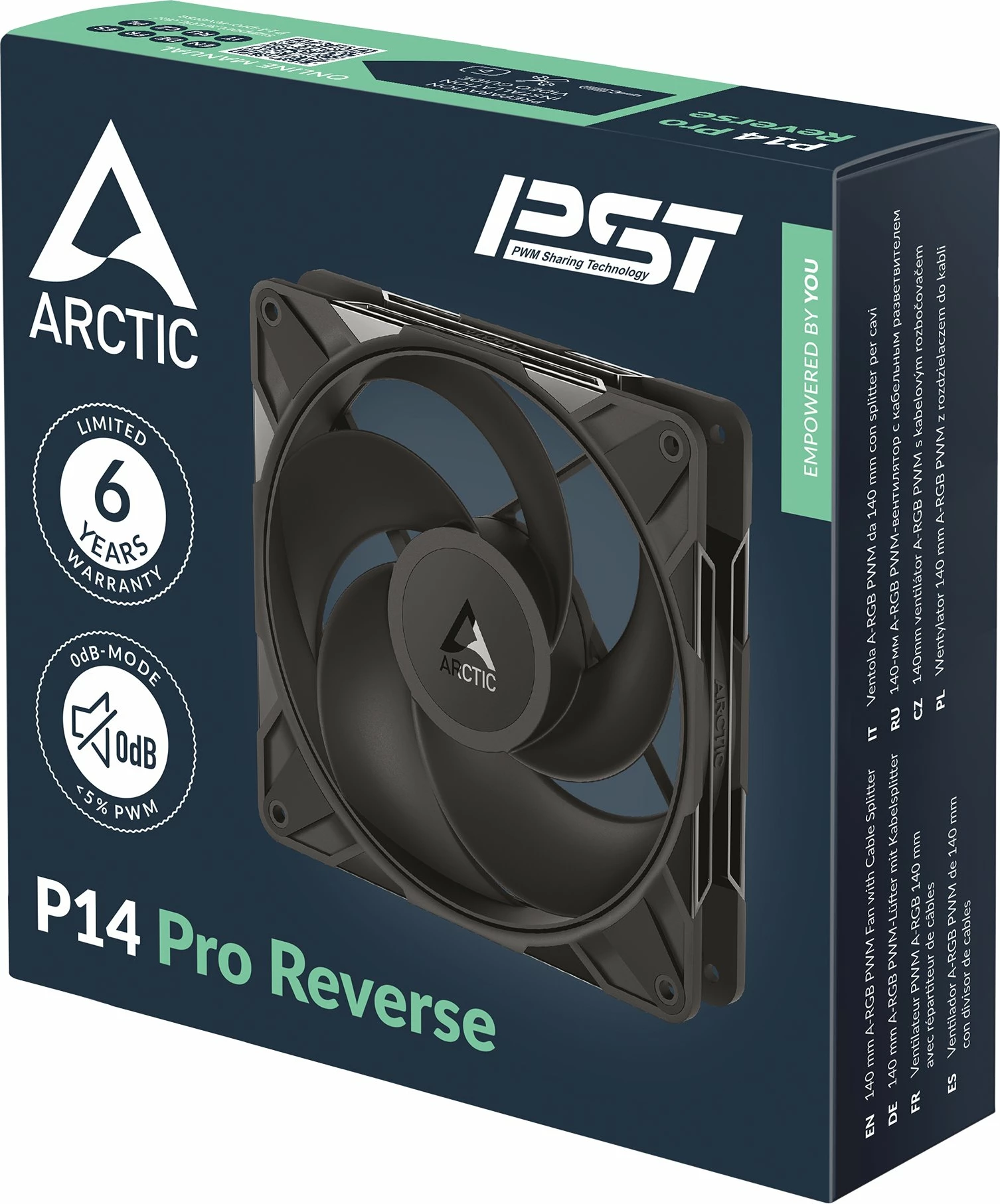 Ventilator kasë PC Arctic P14 Pro Reverse ACFAN00329A 140mm PWM PST 400-2650rpm, i zi, 1 copë