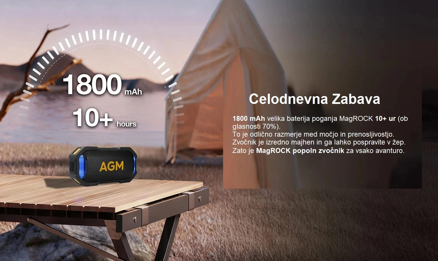 Altoparlant Bluetooth AGM MagROCK 8W TWS IPX7 me magnet dhe RGB, i zi