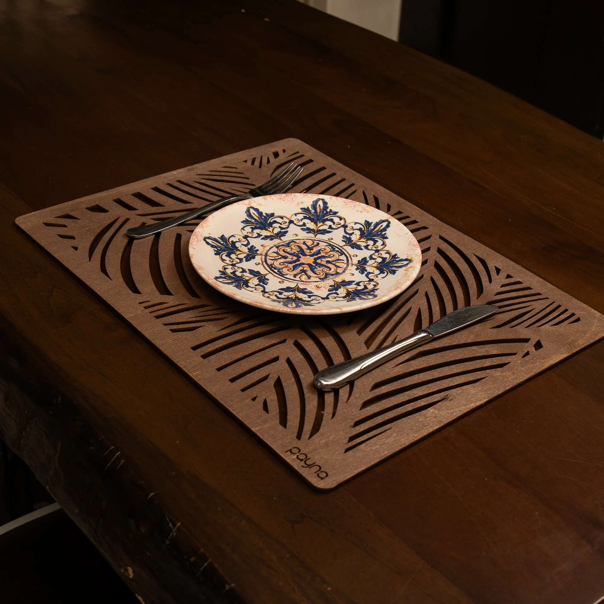 Set 6 copë mbrojtëse tavoline prej druri, ngjyrë wenge, Hermia