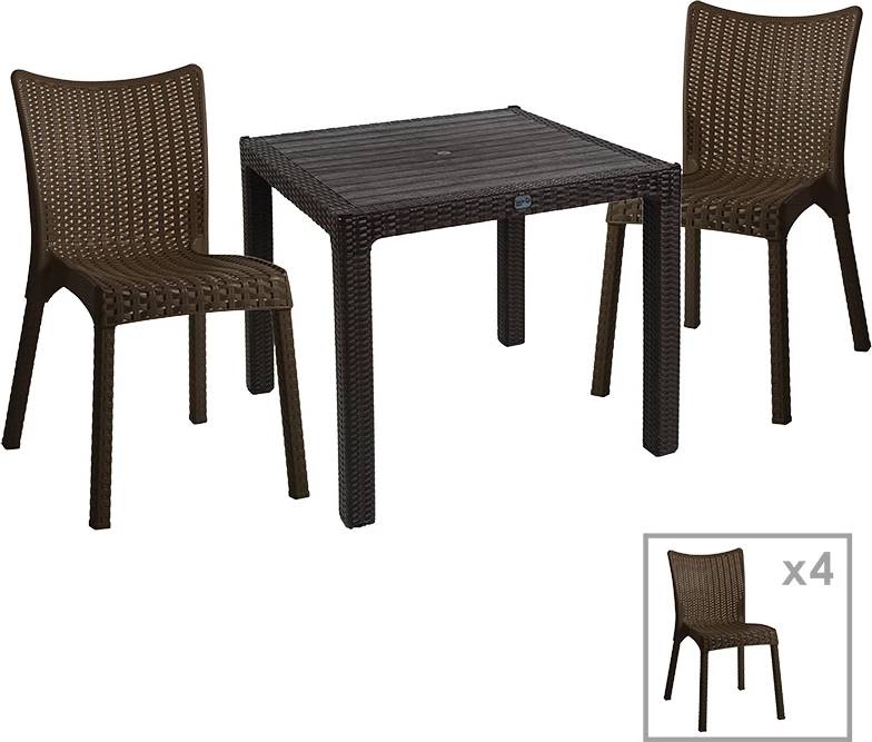 Tavolinë me karrige Explore-Confident set 5 copë PP ngjyrë kafe 90x90x73.5cm