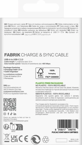 kabllo USB-A në USB-C Puro Fabrik 2.0 1.5m, bezhë