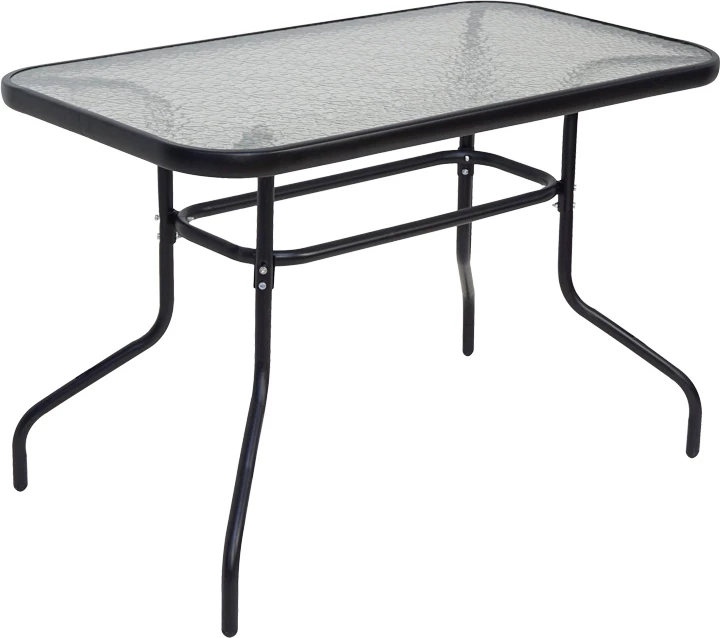 Tavolinë me karrige Valor-Obbi, set prej 5 pjesësh, metal i zi-xham-gri PE, 110x60x70cm