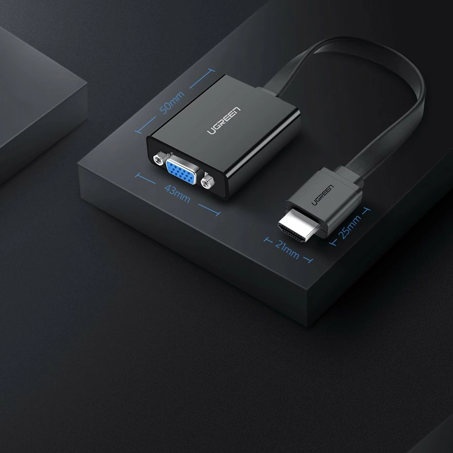 Adapter HDMI në VGA Ugreen 40248, me micro USB dhe audio 3.5mm, Zi