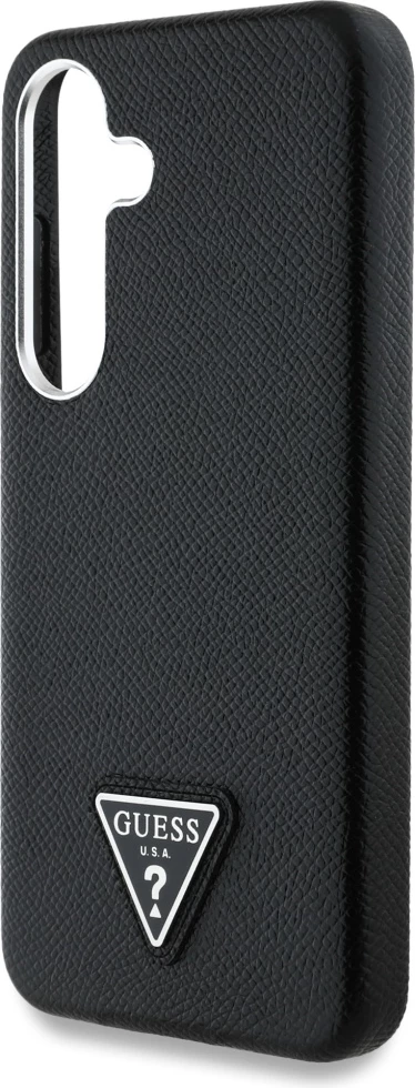 Mbështjellës Guess Grained Triangle Logo MagSafe për Samsung Galaxy S25, i zi