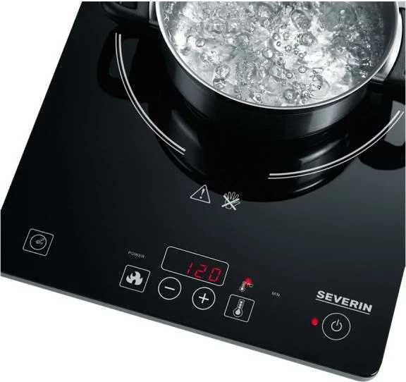 Plitë induksion njëfishe Severin KP 1071, panel me prekje, ekran LED, 410x65x310 mm, e zezë