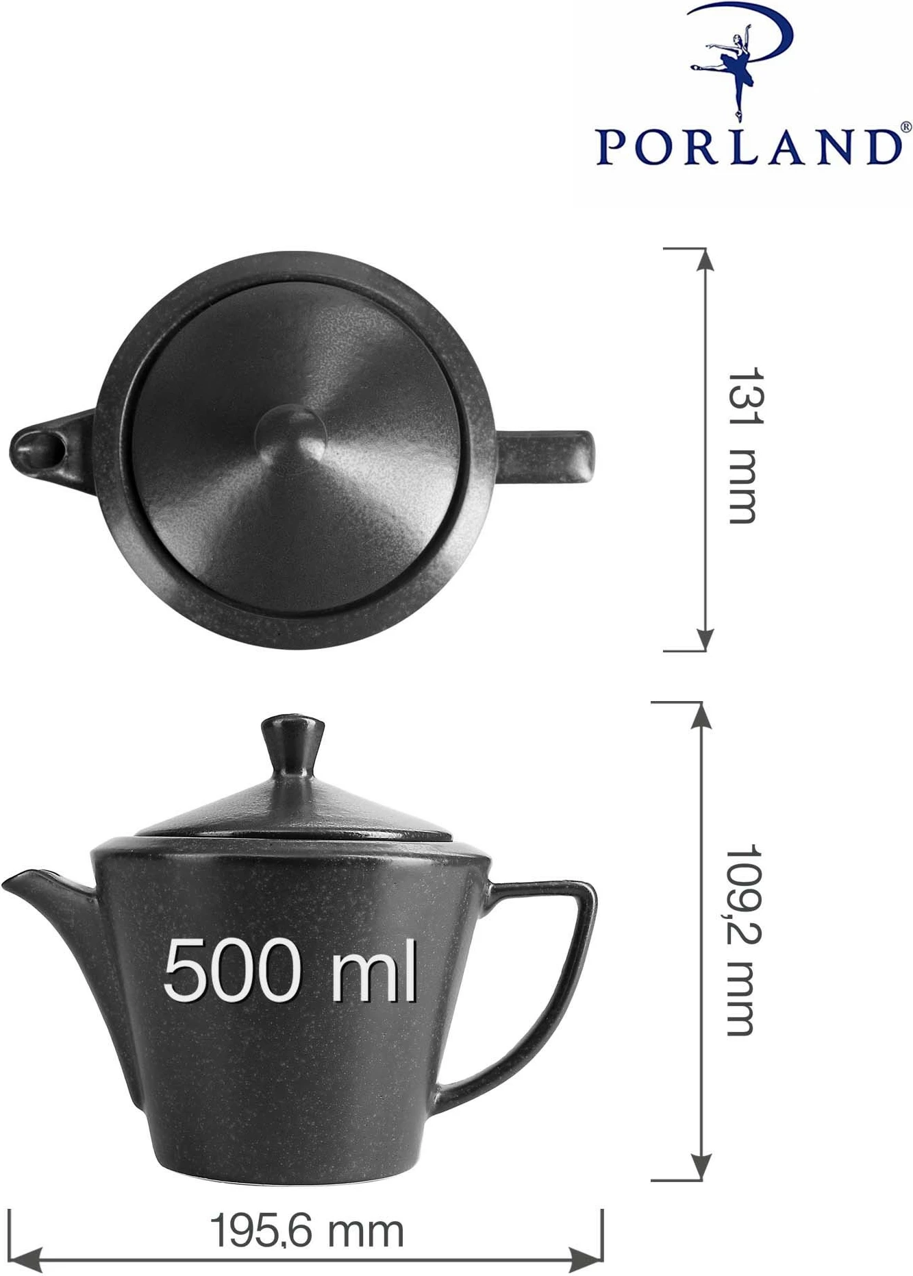 Çajnik Porland Seasons Coal 500 ml, i zi, set 6 copë